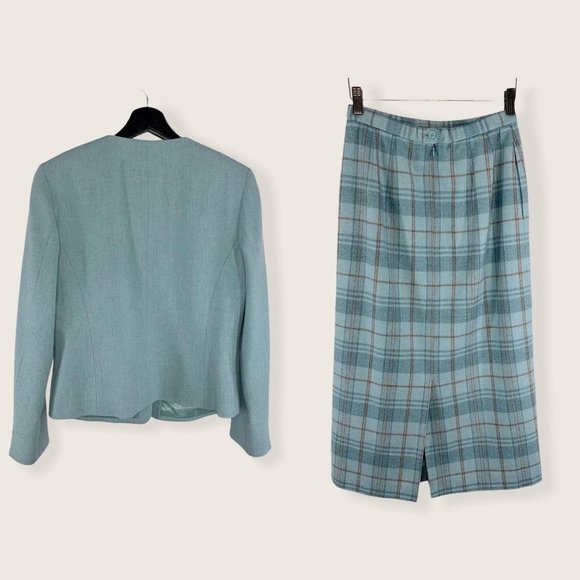Pendleton Blue Plaid Wool Blazer Midi Length Skirt Set Small - Picture 3 of 16